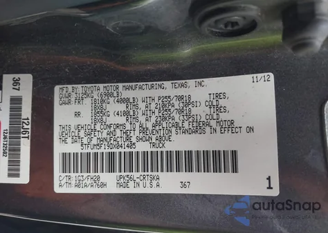2013 Toyota Tundra Grade 4.6L V8 z USA, uszkodzony, nr VIN 5TFUM5F19DX041405